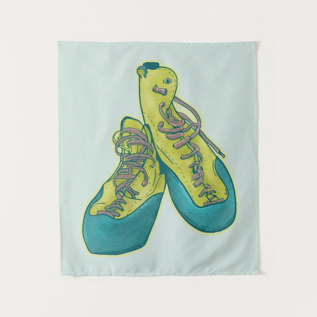 Old climbing shoes rock climbing tapestry (Front)