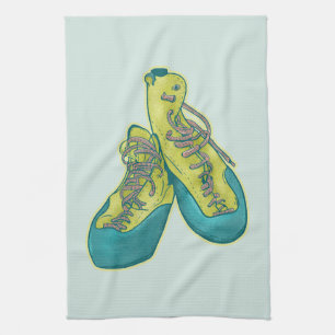 Old climbing shoes rock climbing tea towel