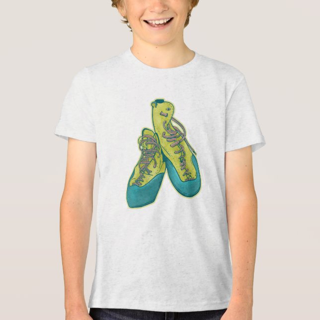 Old climbing shoes rock climbing Tri-Blend shirt (Front)