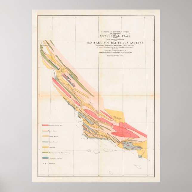 Old Coastal California Geology Map (1856)  Poster (Front)