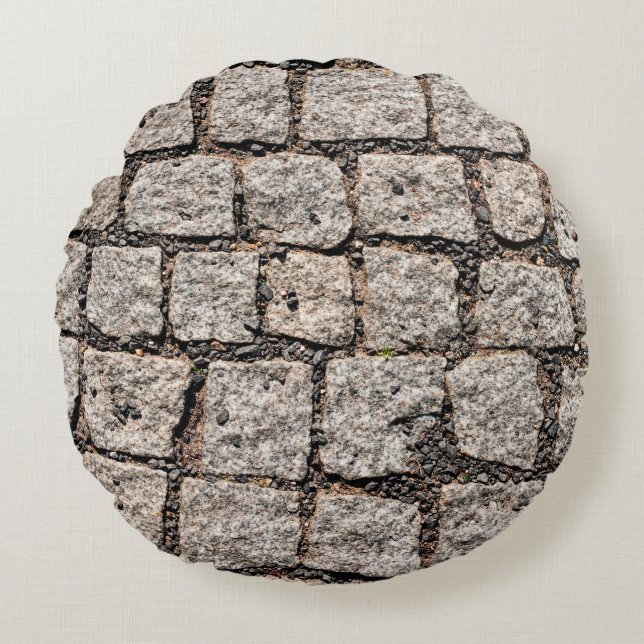 Old cobble stone pattern at the streetabstract,anc round cushion (Front)