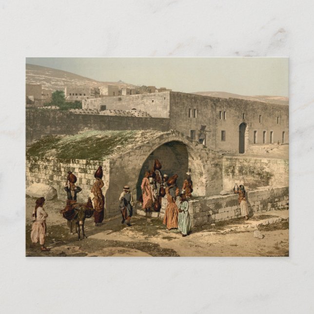 Old coloured photo of Mary's Well in Nazareth Postcard (Front)