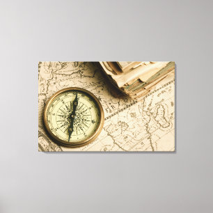 Old Compass Over Ancient Map Canvas Print