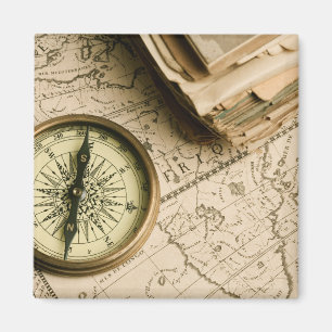 Old Compass Over Ancient Map Magnet