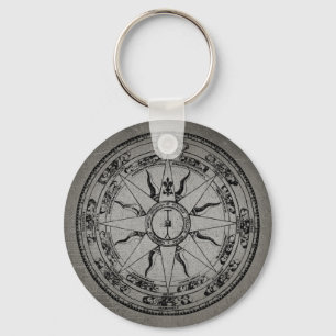 Old Compass Rose (B&W) Key Ring