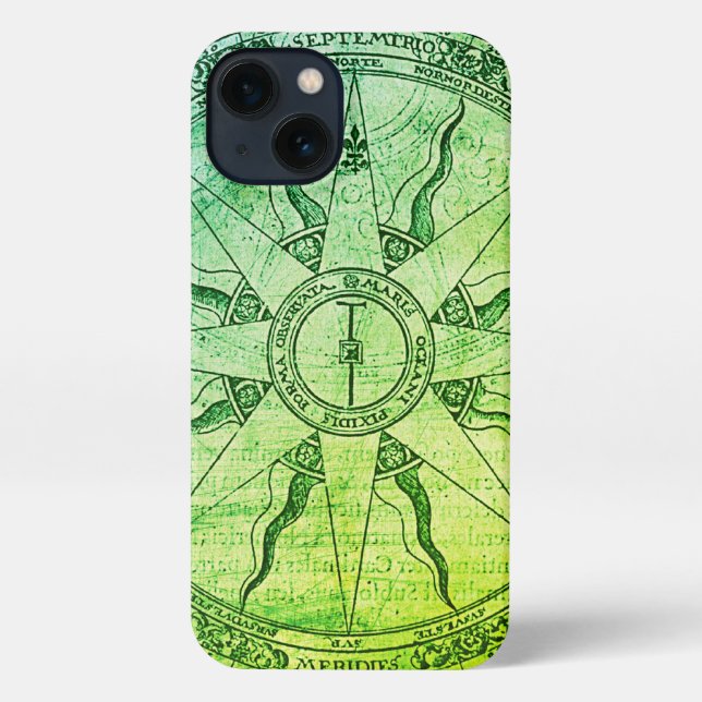 Old Compass Rose Green iPhone Case (Back)