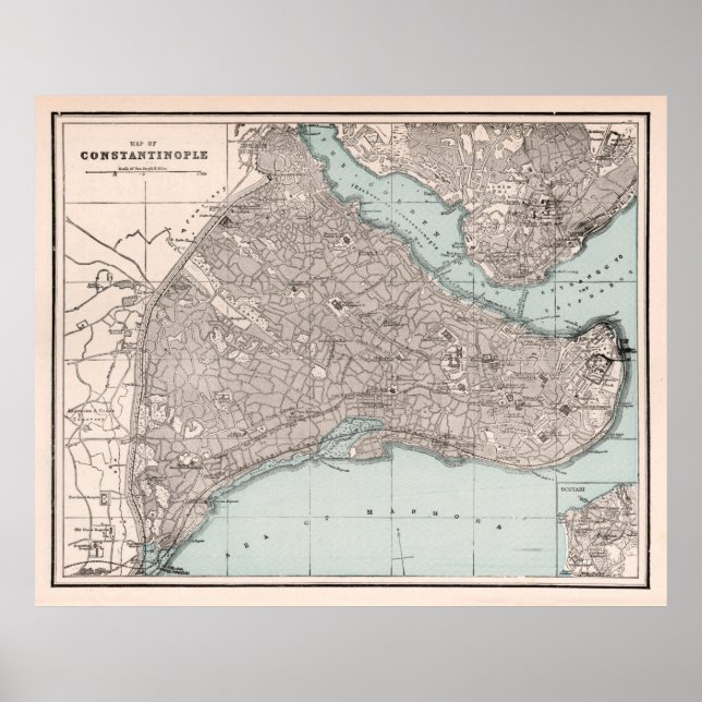 Old Constantinople Map (1893) Vintage Istanbul  Poster (Front)