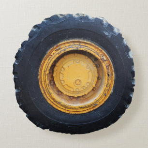 Old Construction Tractor Tire Round Cushion