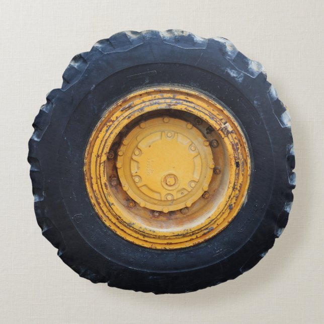 Old Construction Tractor Tire Round Cushion (Front)
