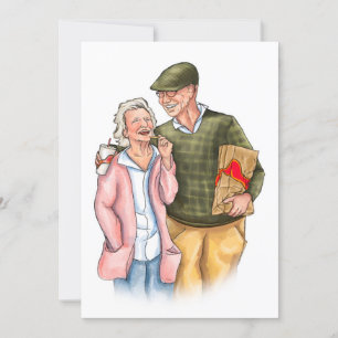 Old Couple full color original art Anniversary  Holiday Card
