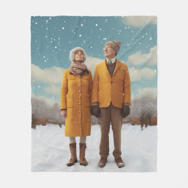 Old Couple In The Snow Fleece Blanket (Front)