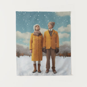 Old Couple In The Snow Tapestry