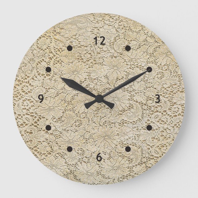 Old Crochet Lace Floral Pattern + your ideas Large Clock (Front)
