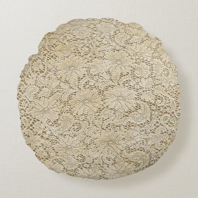 Old Crochet Lace Floral Pattern + your ideas Round Cushion (Front)
