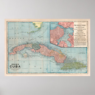 Old Cuba Map (1899) Vintage Cuban Isle Atlas Poster