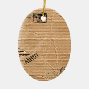 Old Damaged Brown Cardboard With Stamps And Stains Ceramic Tree Decoration