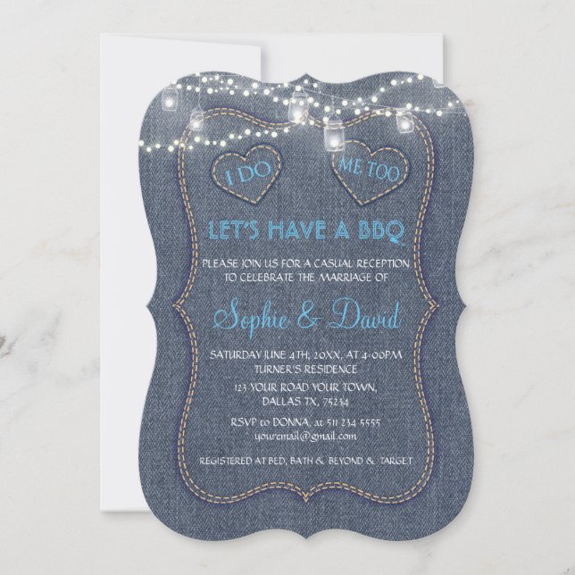 Old Denim Blue String Lights I DO BBQ Invitation (Front)