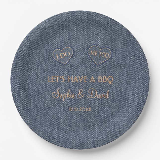Old Denim Blue Western I DO BBQ Paper Plate (Front)