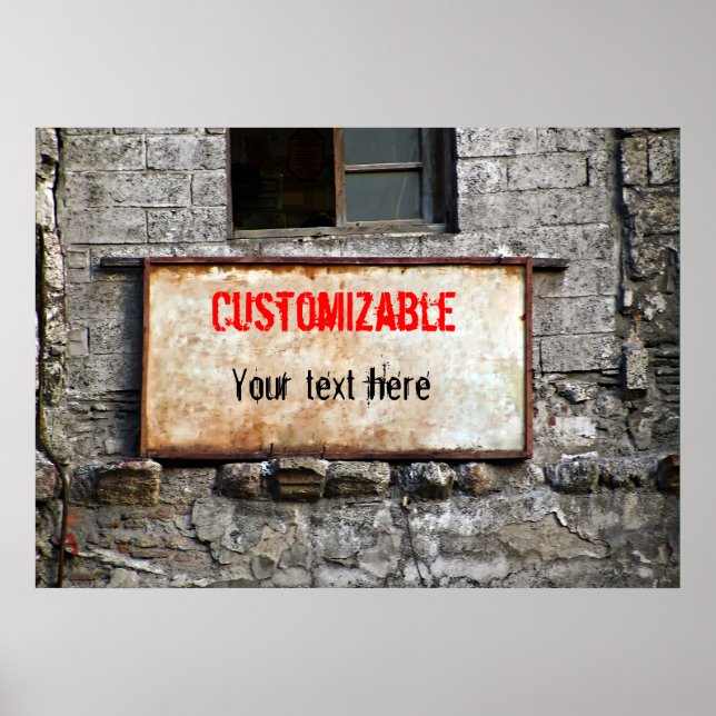 Old Dirty Sign on Abandoned Building Customisable (Front)