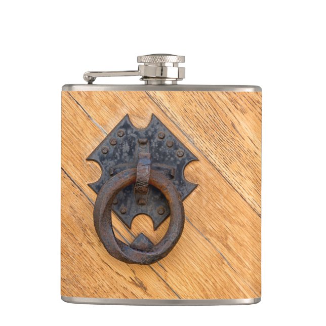 Old door knocker hip flask (Front)