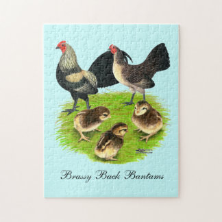 Old English Bantam Brassy Back Family Jigsaw Puzzle