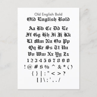 Old English Bold - Zazzle Font Sampler Sheet Postcard