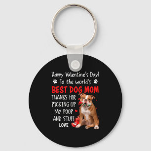 Old English Bulldog Dog Mom Valentines Day Fu Key Ring