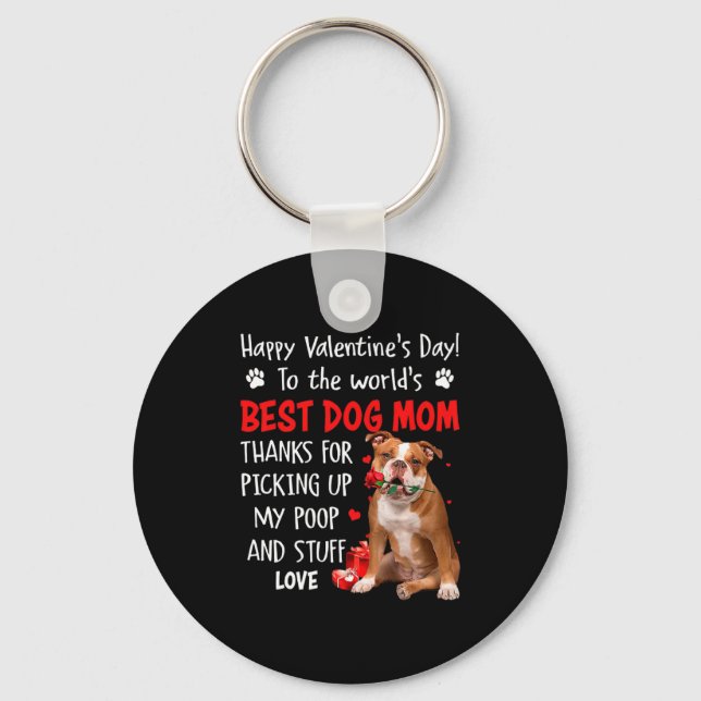 Old English Bulldog Dog Mom Valentines Day Fu  Key Ring (Front)