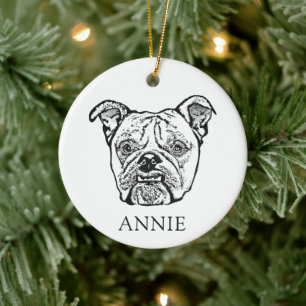 Old English Bulldog Hand Drawing Personalized Ceramic Tree Decoration