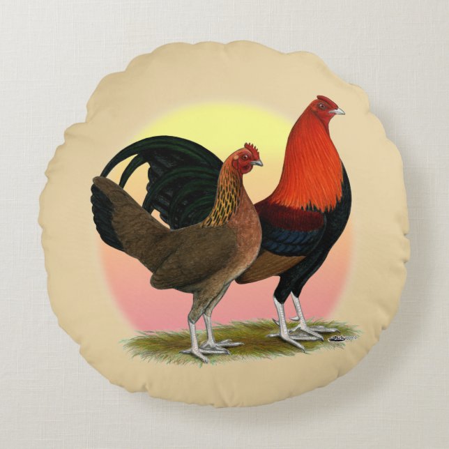 Old English Game Bantam:  BB Red Round Cushion (Front)