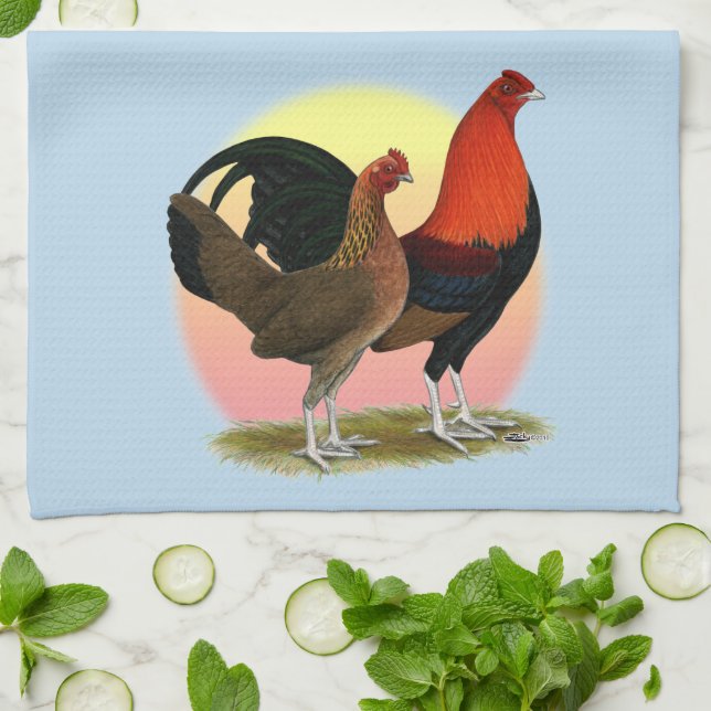 Old English Game Bantam:  BB Red Tea Towel (Folded)