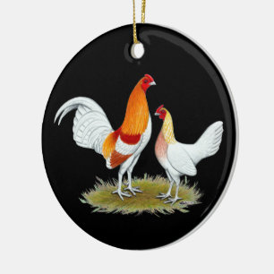Old English Game Bantam:  Red Pyle Ceramic Tree Decoration
