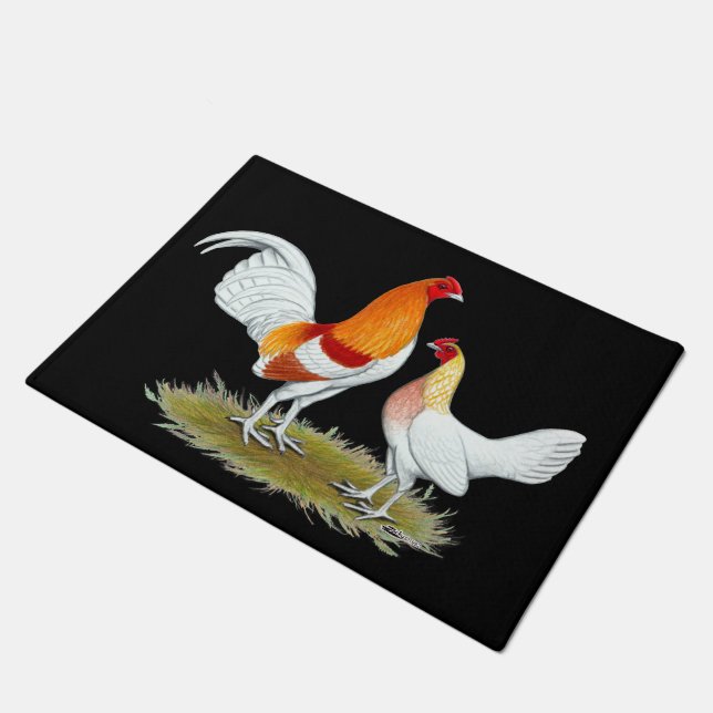 Old English Game Bantam:  Red Pyle Doormat (Angled)