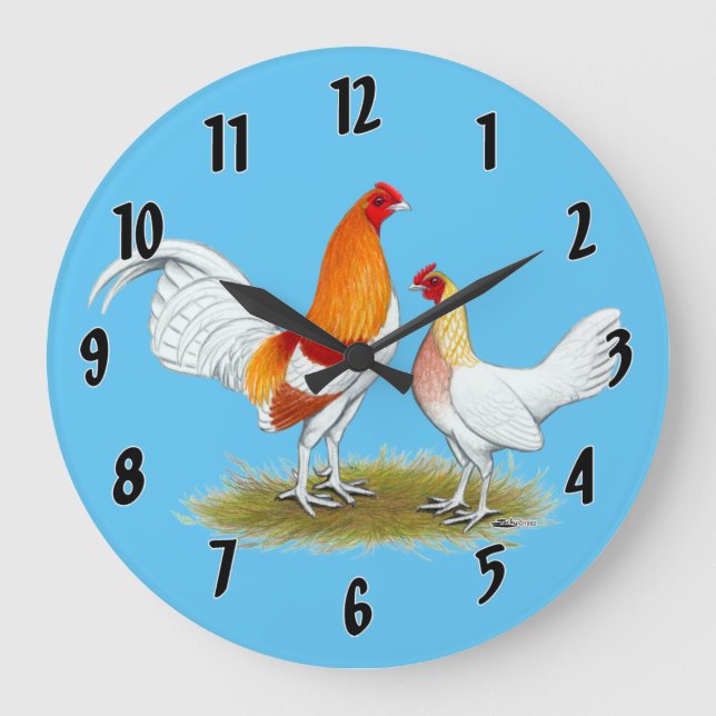 Old English Game Bantam:  Red Pyle Large Clock (Front)