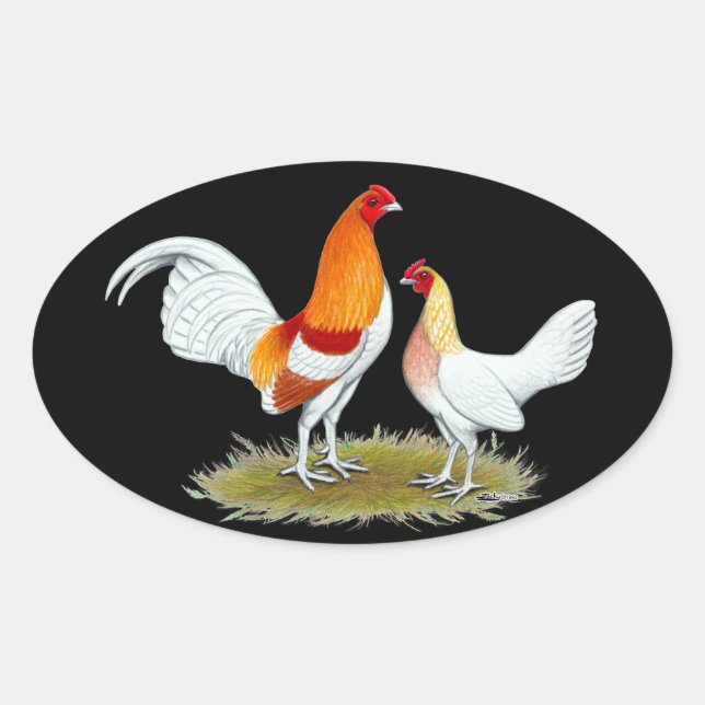 Old English Game Bantam:  Red Pyle Oval Sticker (Front)