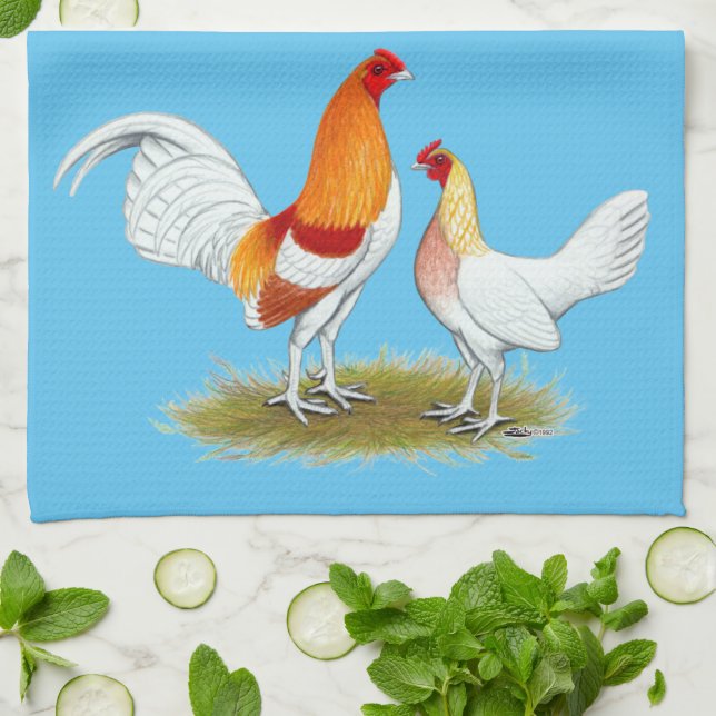 Old English Game Bantam:  Red Pyle Tea Towel (Folded)