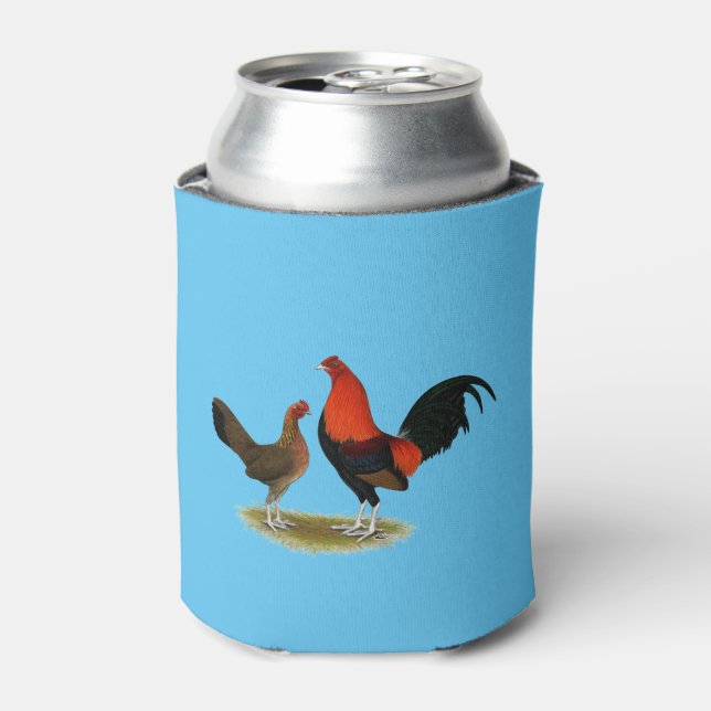 Old English Game Bantams:  BB Red Pair Can Cooler (Can Front)