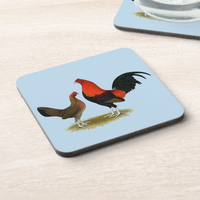 Old English Game Bantams:  BB Red Pair Coaster (Left Side)
