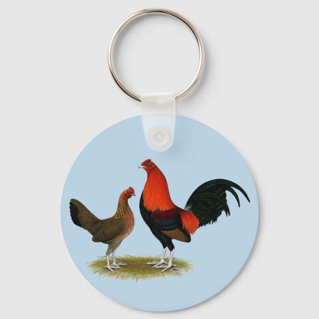 Old English Game Bantams:  BB Red Pair Key Ring (Front)