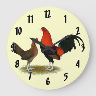 Old English Game Bantams: BB Red Pair Large Clock