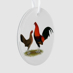 Old English Game Bantams:  BB Red Pair Ornament
