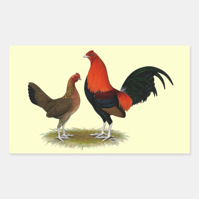 Old English Game Bantams:  BB Red Pair Rectangular Sticker (Front)