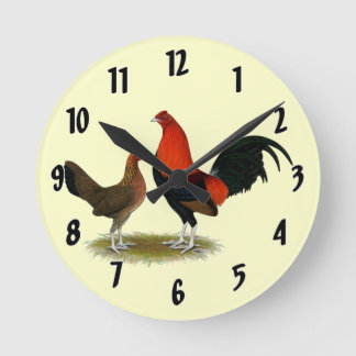 Old English Game Bantams: BB Red Pair Round Clock