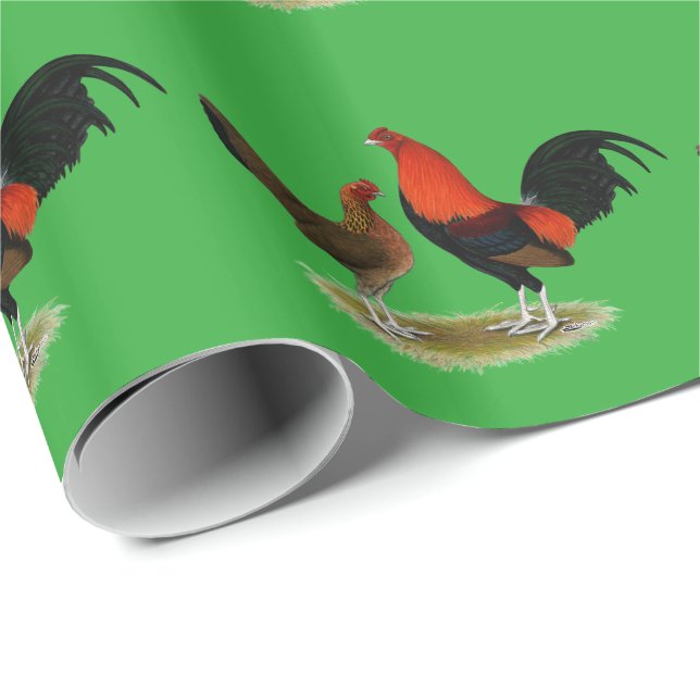 Old English Game Bantams:  BB Red Pair Wrapping Paper (Roll Corner)