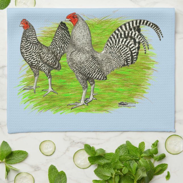 Old English Game Barred Chickens Tea Towel (Folded)