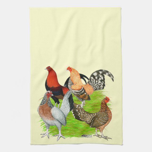Old English Game Quartet Tea Towel (Vertical)