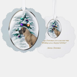Old English Mastiff Christmas Gifts Tree Decoration Card