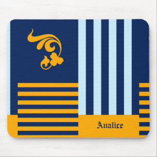Old English Navy Blue and Orange Stripes With Name Mouse Pad