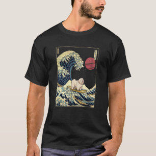 Old English Sheep Japanese Kanagawa Wave  Surf Dog T-Shirt