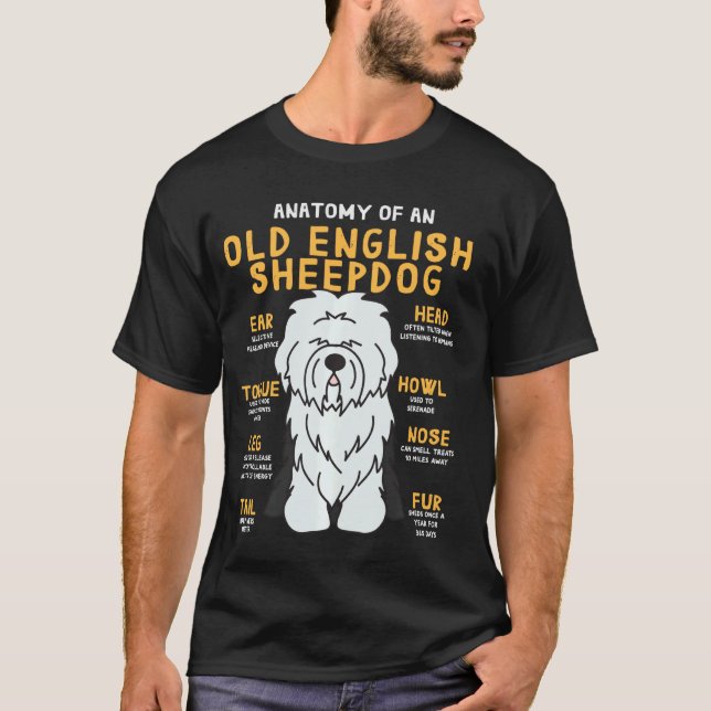Old English Sheepdog Anatomy Funny Dog Mum Dad T-Shirt (Front)
